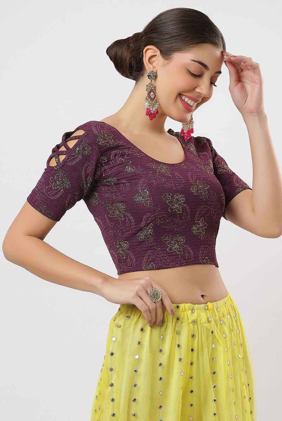 Stay On Trend: Latest Fashion Readymade Blouses for Women,round neckline with criss-cross style sleeves.1655
