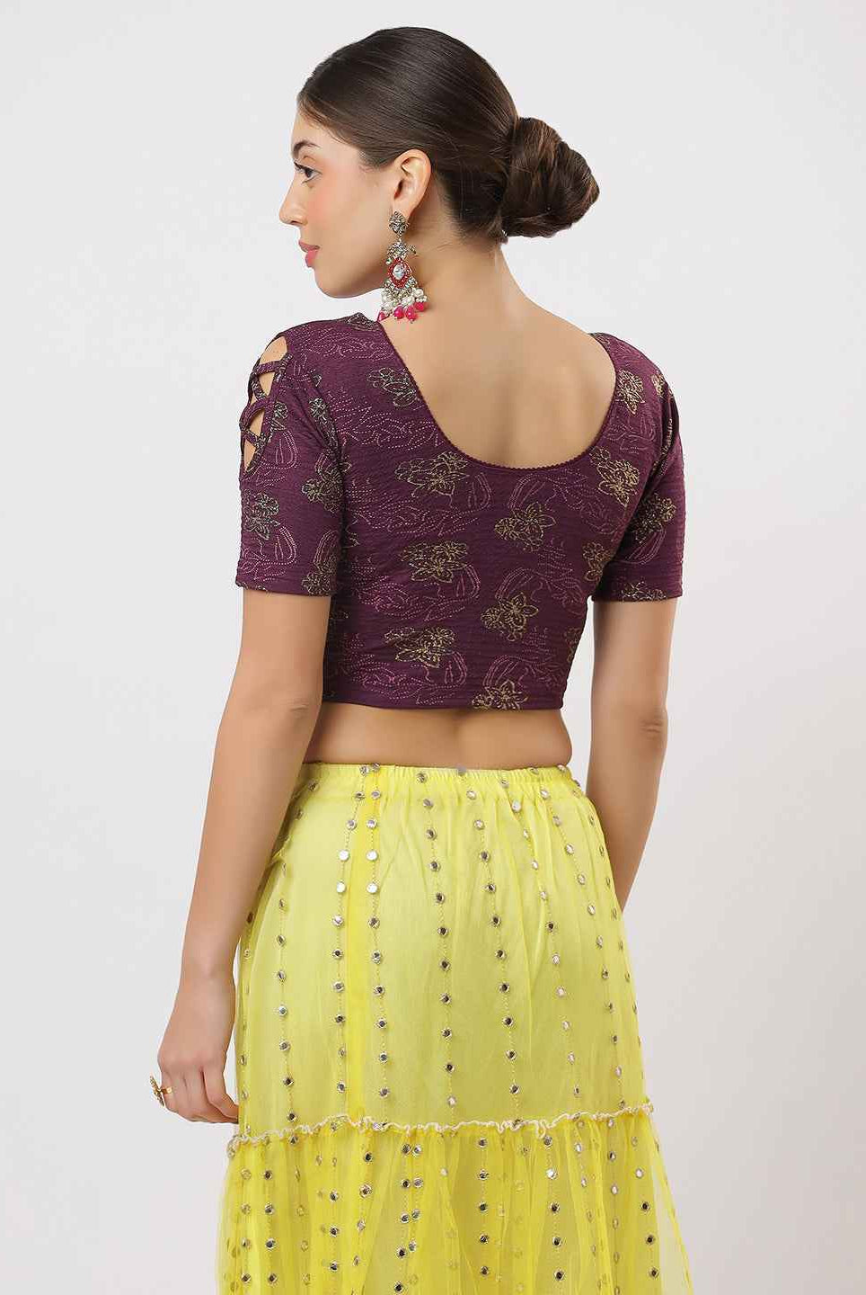 Stay On Trend: Latest Fashion Readymade Blouses for Women,round neckline with criss-cross style sleeves.1655