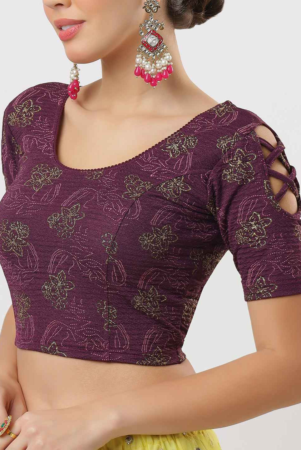 Stay On Trend: Latest Fashion Readymade Blouses for Women,round neckline with criss-cross style sleeves.1655