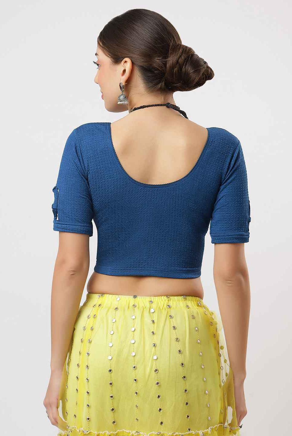 Stay On Trend: Latest Fashion Readymade Blouses for Women,round neckline,elbow sleeves,swarovski embellished all over.18300