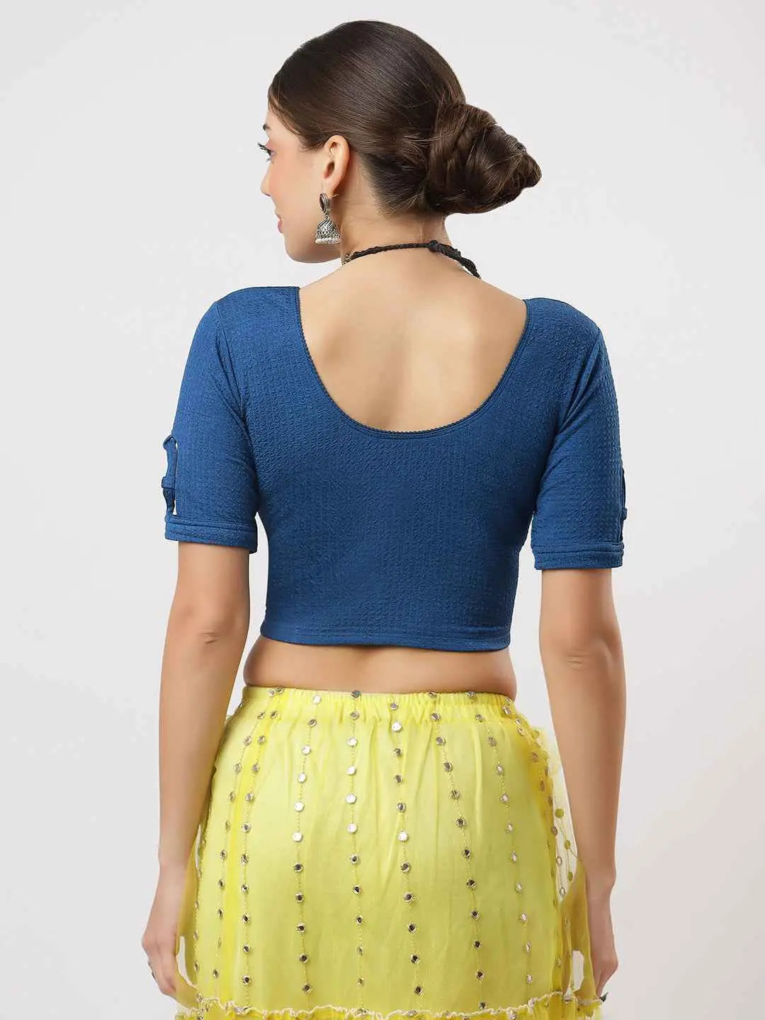 Stay On Trend: Latest Fashion Readymade Blouses for Women,round neckline,elbow sleeves,swarovski embellished all over.18300