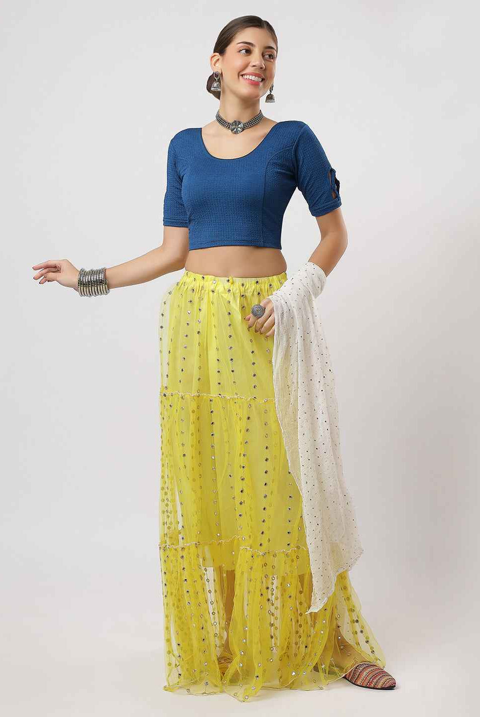 Stay On Trend: Latest Fashion Readymade Blouses for Women,round neckline,elbow sleeves,swarovski embellished all over.18300