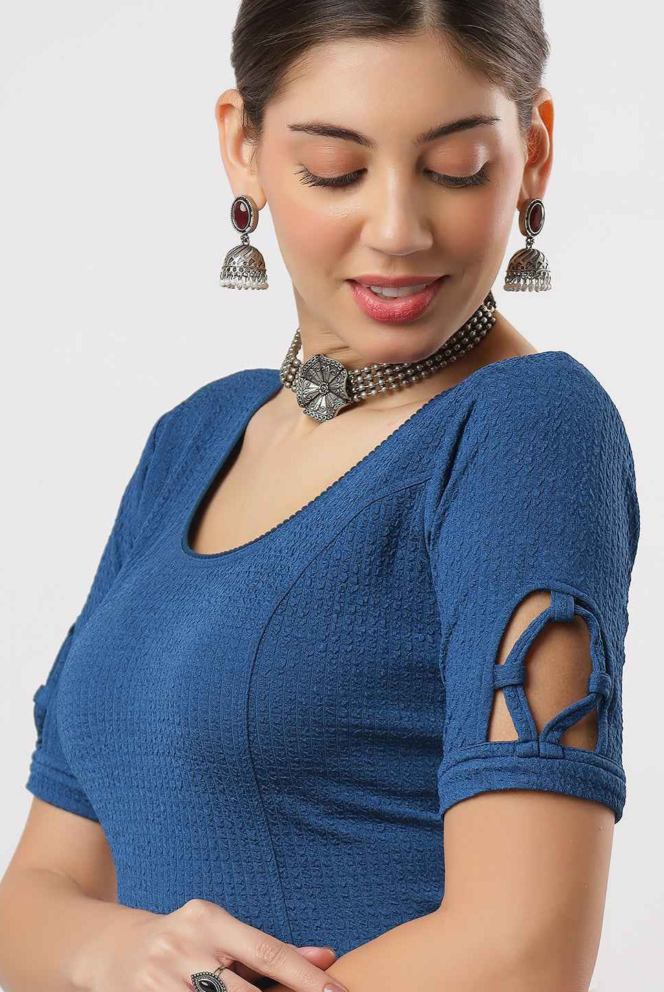 Stay On Trend: Latest Fashion Readymade Blouses for Women,round neckline,elbow sleeves,swarovski embellished all over.18300