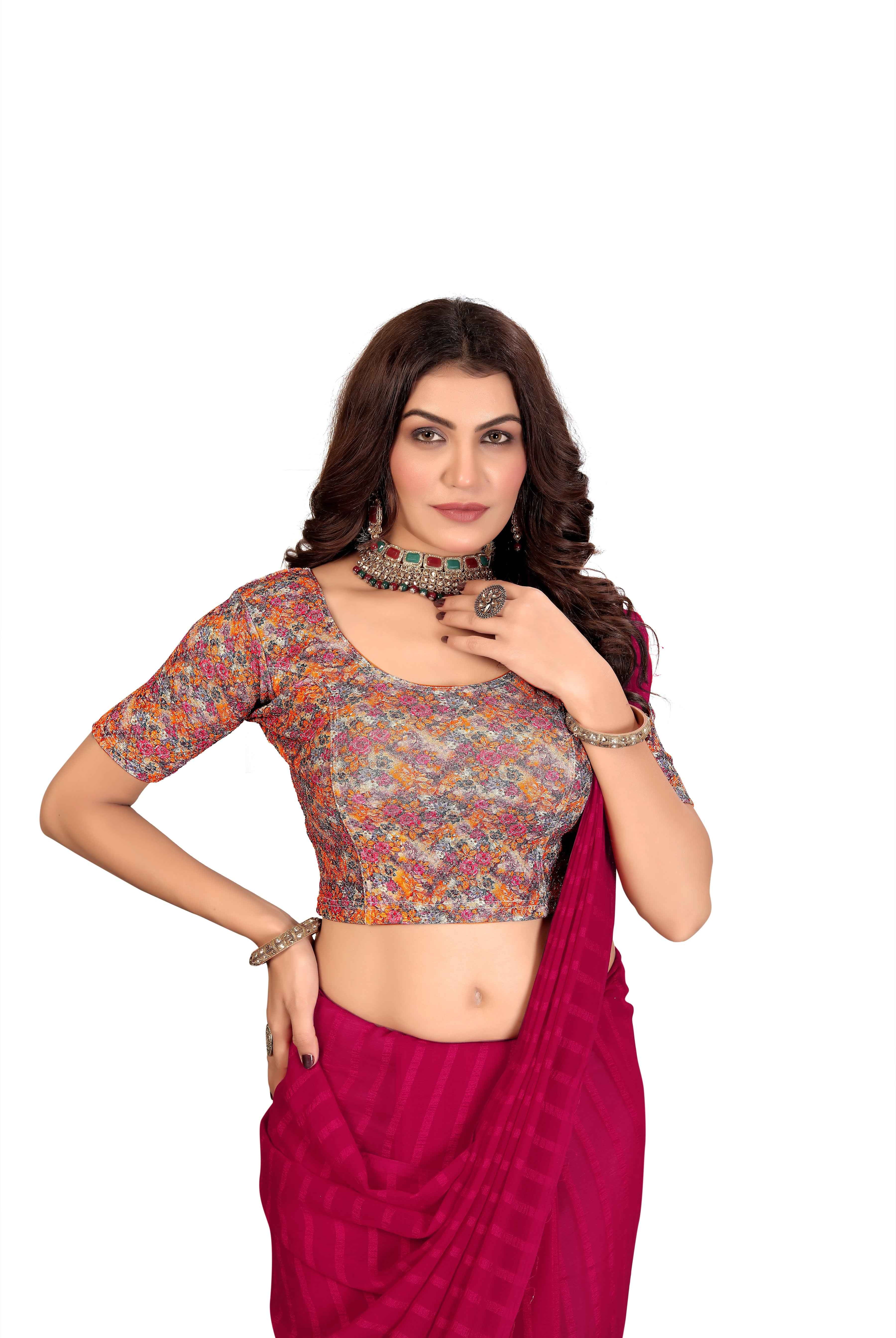 Stay On Trend: Latest Fashion Readymade Blouses for Women,round neckline ,elbow sleeves.29029