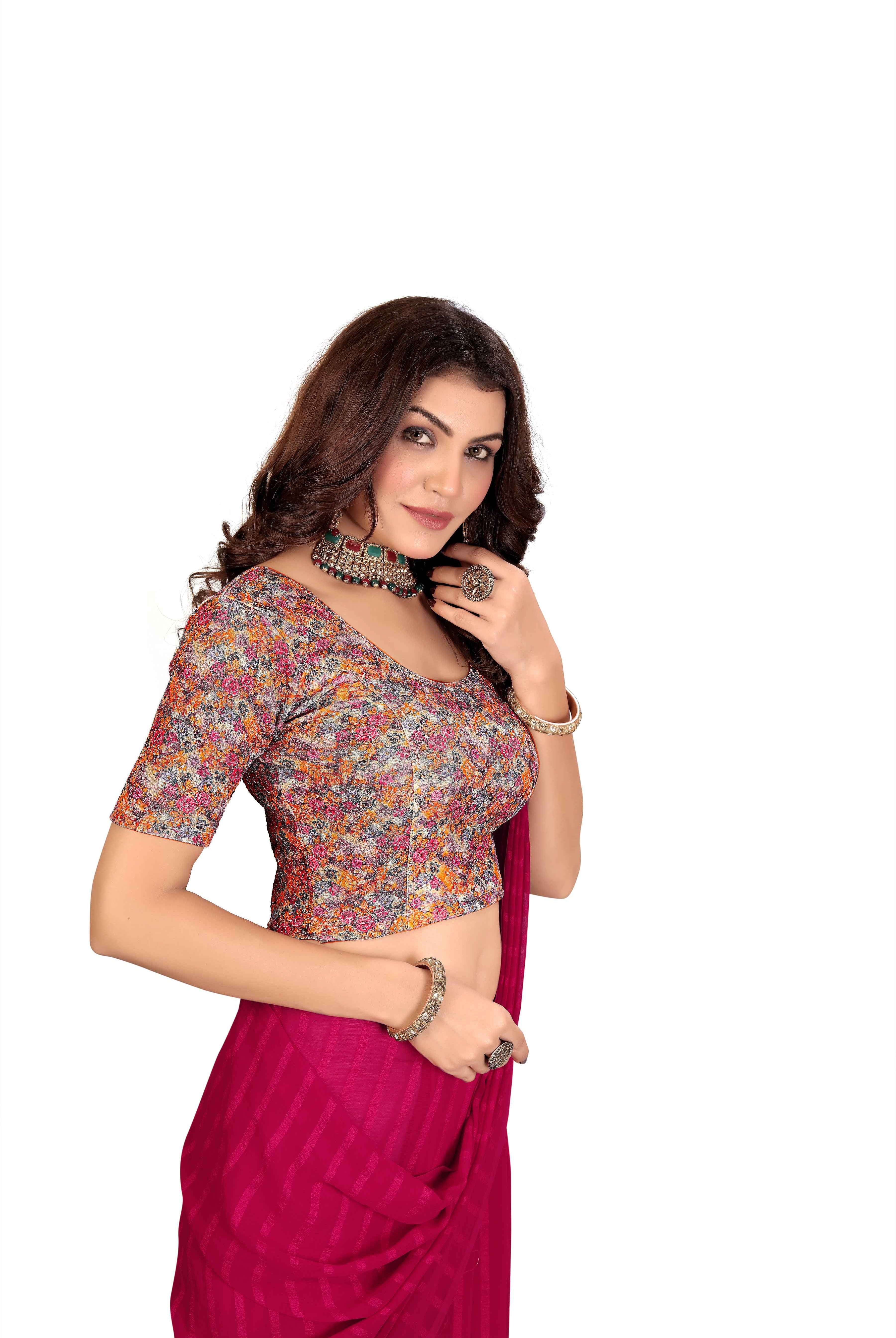 Stay On Trend: Latest Fashion Readymade Blouses for Women,round neckline ,elbow sleeves.29029