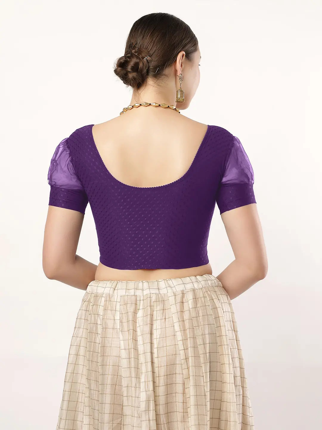Stay On Trend: Fancy Organza Balloon Sleeves Blouse for Women, Round Neckline, Fabric Cuff, 605