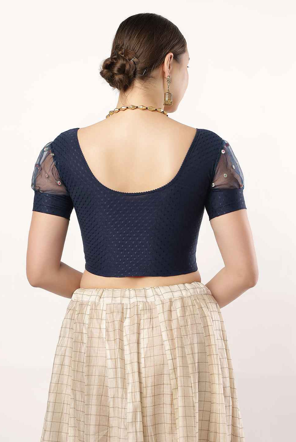 Stay On Trend with Fancy Organza Balloon Sleeve Blouse for Women - Round Neckline, Fabric Cuff, 601