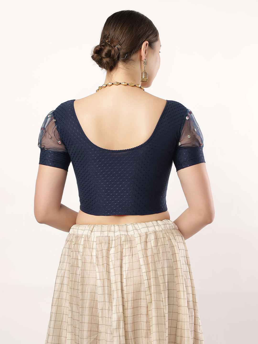 Stay On Trend with Fancy Organza Balloon Sleeve Blouse for Women - Round Neckline, Fabric Cuff, 601