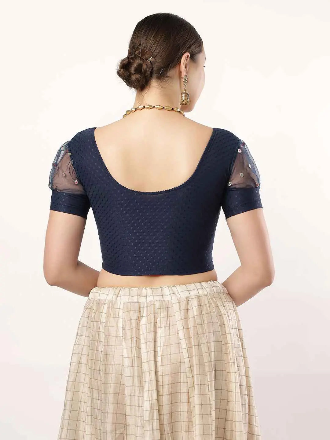 Stay On Trend with Fancy Organza Balloon Sleeve Blouse for Women - Round Neckline, Fabric Cuff, 601