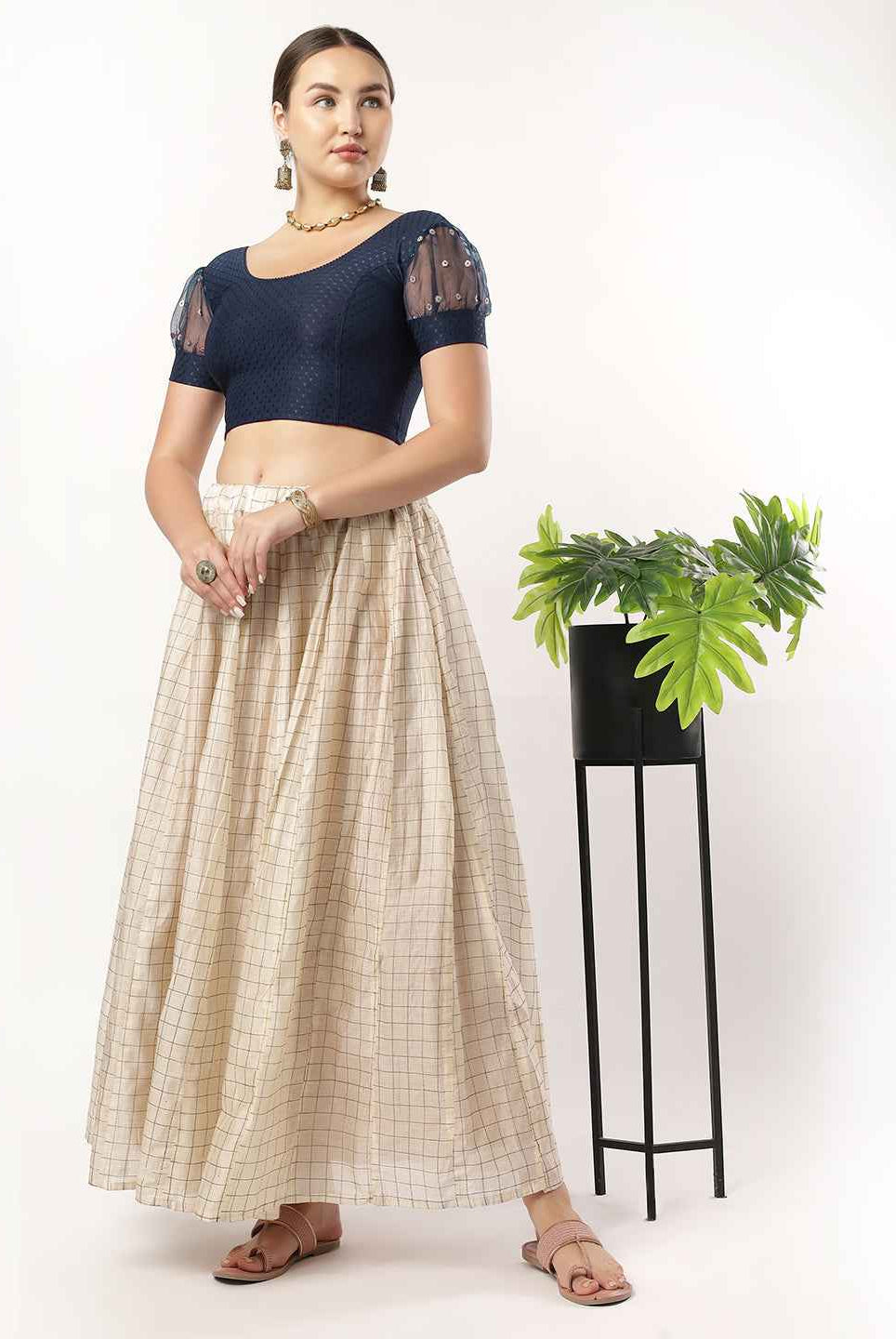 Stay On Trend with Fancy Organza Balloon Sleeve Blouse for Women - Round Neckline, Fabric Cuff, 601