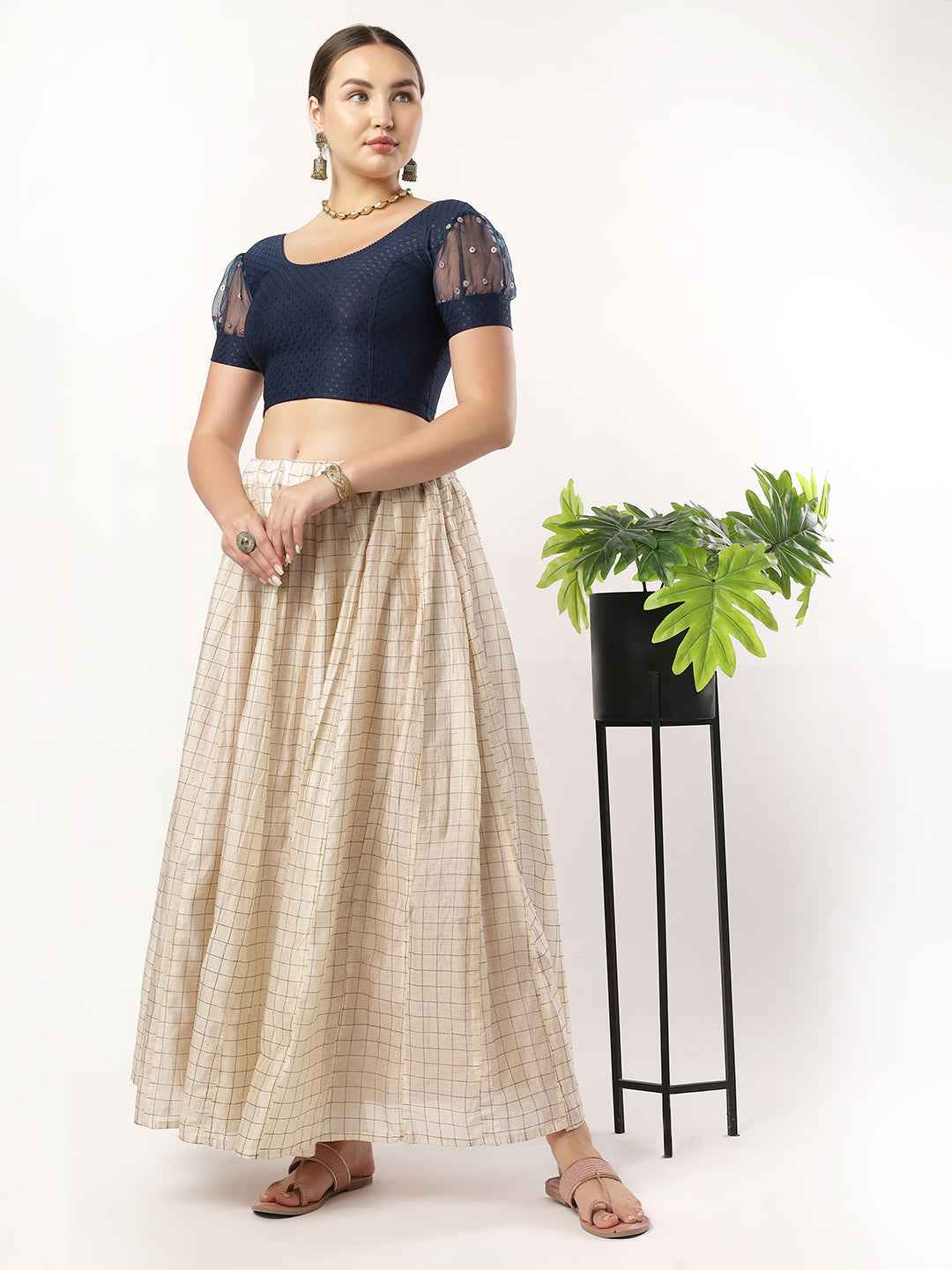 Stay On Trend with Fancy Organza Balloon Sleeve Blouse for Women - Round Neckline, Fabric Cuff, 601