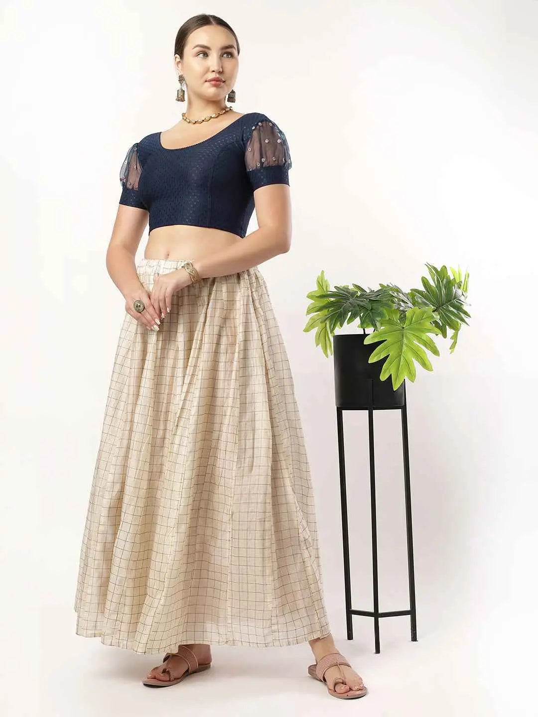 Stay On Trend with Fancy Organza Balloon Sleeve Blouse for Women - Round Neckline, Fabric Cuff, 601