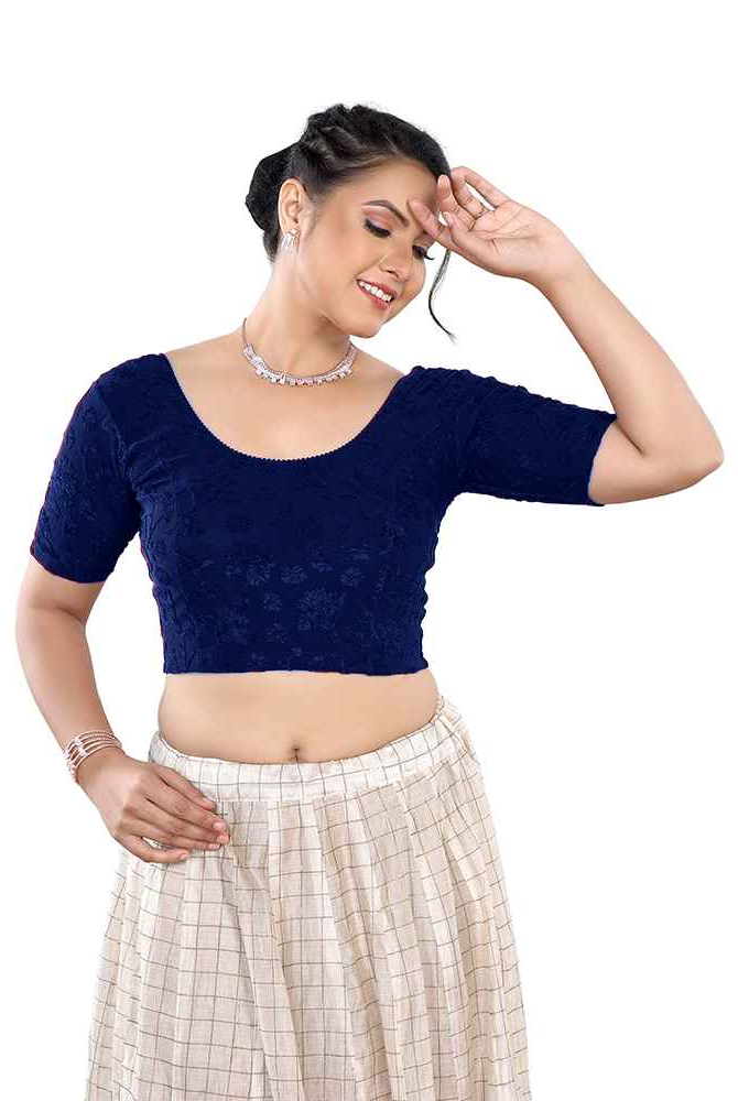 Stay On Trend Latest Fashion Readymade Blouses for Women,round neckline with elbow sleeves.7110