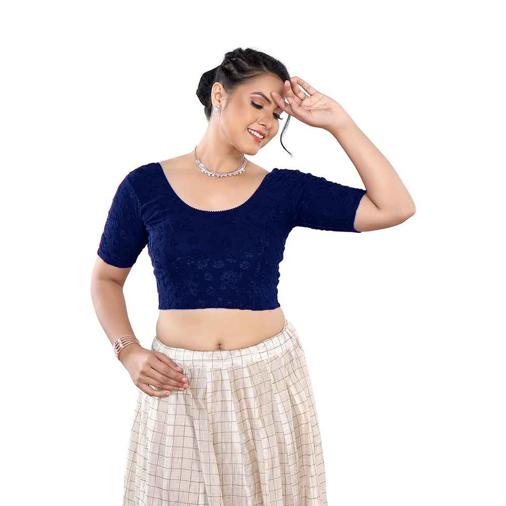 Stay On Trend Latest Fashion Readymade Blouses for Women,round neckline with elbow sleeves.7110