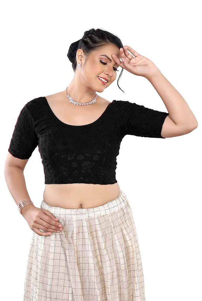 Stay On Trend Latest Fashion Readymade Blouses for Women,round neckline with elbow sleeves.7110