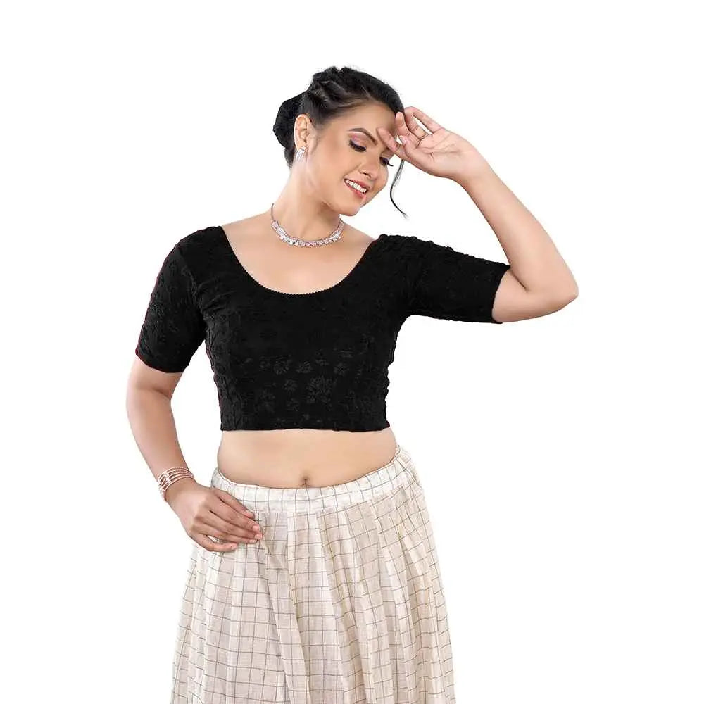 Stay On Trend Latest Fashion Readymade Blouses for Women,round neckline with elbow sleeves.7110