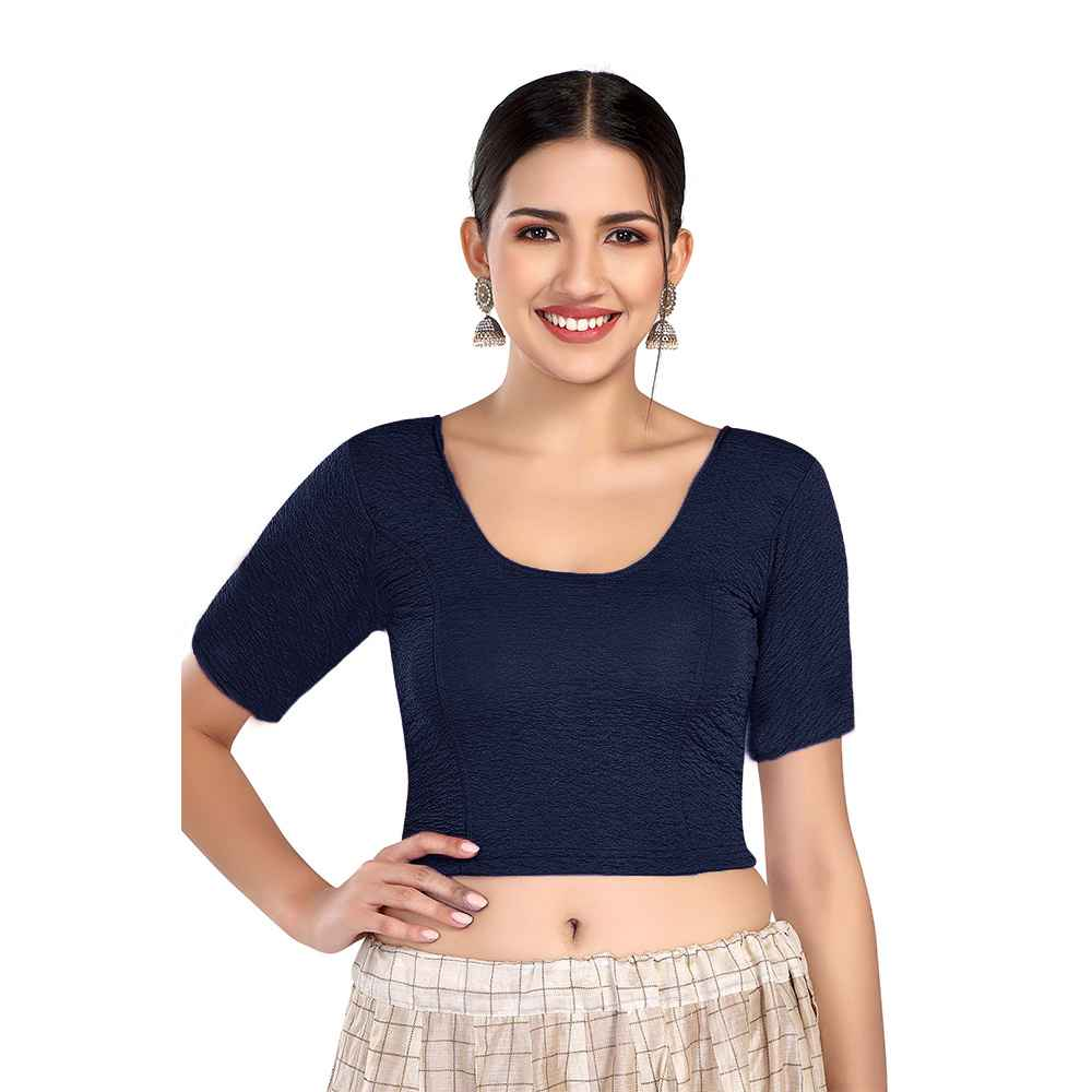 Stay On Trend: Finestfit Readymade Elbow Sleeves Blouse for Women, Round Neckline, Latest Fashion 6960