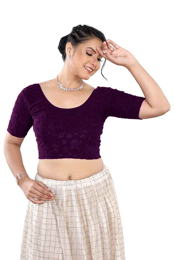 Stay On Trend Latest Fashion Readymade Blouses for Women,round neckline with elbow sleeves.7110