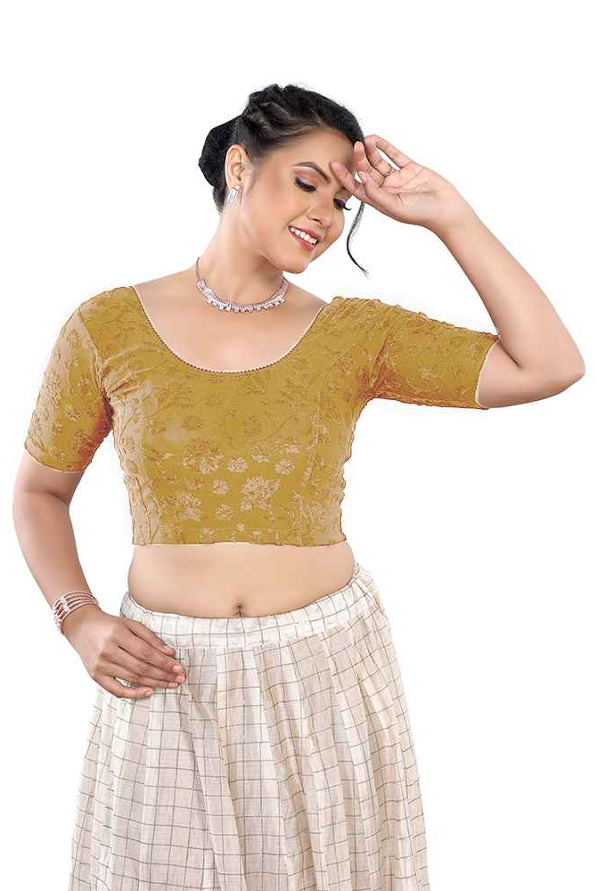 Stay On Trend Latest Fashion Readymade Blouses for Women,round neckline with elbow sleeves.7110