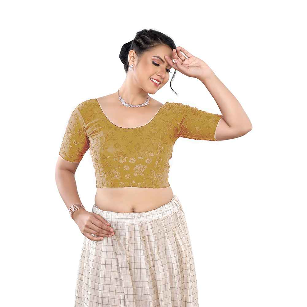 Stay On Trend Latest Fashion Readymade Blouses for Women,round neckline with elbow sleeves.7110