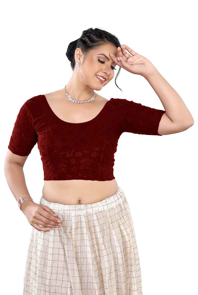 Stay On Trend Latest Fashion Readymade Blouses for Women,round neckline with elbow sleeves.7110