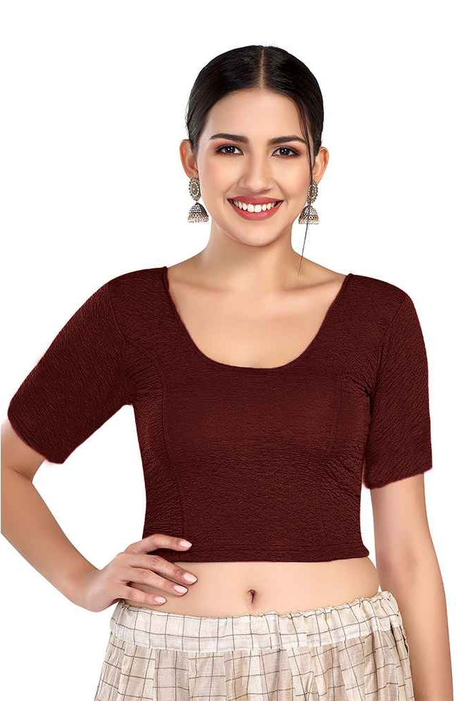 Stay On Trend: Finestfit Readymade Elbow Sleeves Blouse for Women, Round Neckline, Latest Fashion 6960