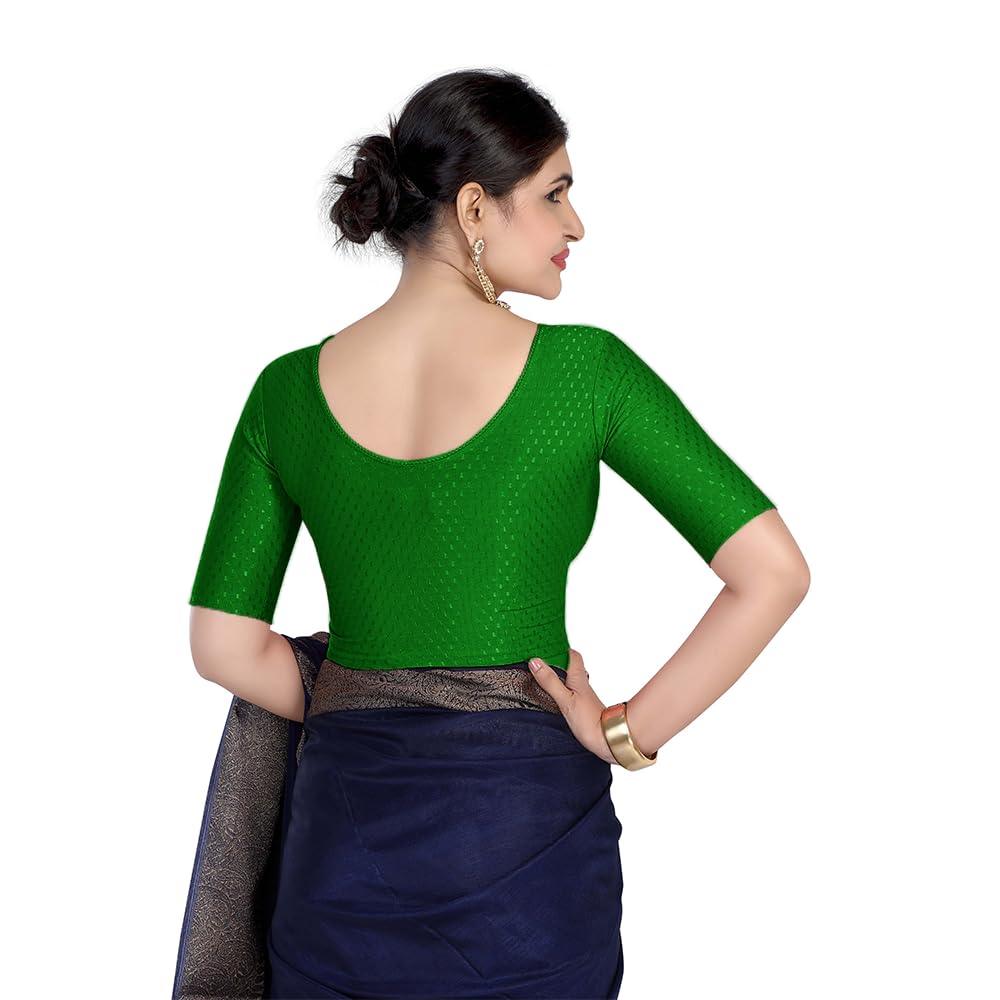 FINESTFIT Round Neck 100% Cotton Dobby Fabric Stretchable Elbow Sleeve Readymade Saree Blouse for Women.4096