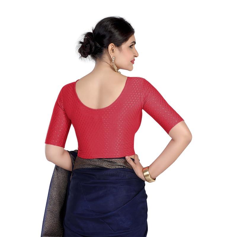 FINESTFIT Round Neck 100% Cotton Dobby Fabric Stretchable Elbow Sleeve Readymade Saree Blouse for Women.4096