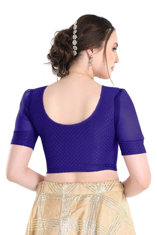 FINESTFIT Stay On Trend Latest Fashion 100% Cotton Dobby Readymade Blouses for Women,Round Neckline with Organza Balloon Sleeves.4520