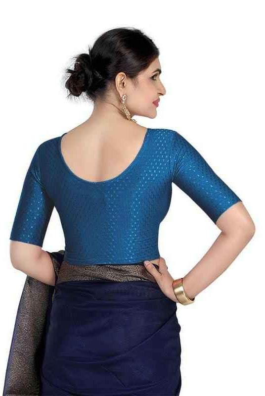 FINESTFIT 100% Cotton Fabric Stretchable Round Neck Elbow Sleeve Readymade Saree Blouse for Women - 4096