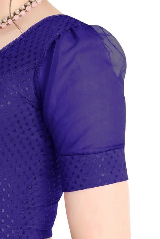 FINESTFIT Stay On Trend Latest Fashion 100% Cotton Dobby Readymade Blouses for Women,Round Neckline with Organza Balloon Sleeves.4520