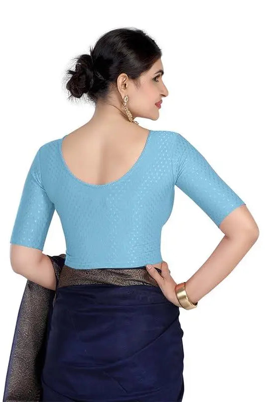 FINESTFIT Round Neck 100% Cotton Dobby Fabric Stretchable Elbow Sleeve Readymade Saree Blouse for Women.4096