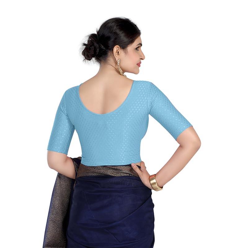 FINESTFIT Round Neck 100% Cotton Dobby Fabric Stretchable Elbow Sleeve Readymade Saree Blouse for Women.4096