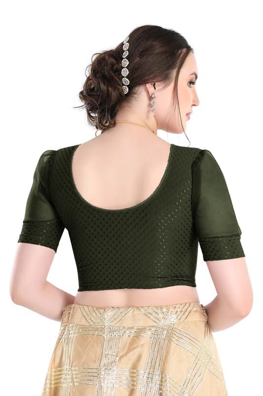 FINESTFIT Stay On Trend Latest Fashion 100% Cotton Dobby Readymade Blouses for Women,Round Neckline with Organza Balloon Sleeves.4520