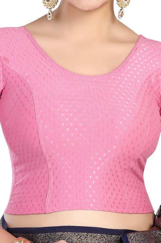 FINESTFIT Round Neck 100% Cotton Dobby Fabric Stretchable Elbow Sleeve Readymade Saree Blouse for Women.4096