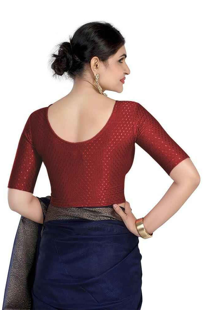 FINESTFIT 100% Cotton Fabric Stretchable Round Neck Elbow Sleeve Readymade Saree Blouse for Women - 4096
