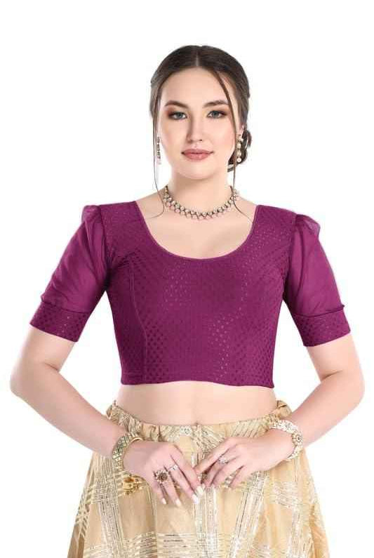 FINESTFIT Readymade Organza Balloon Sleeves Blouse for Women - 100% Cotton Dobby, Round Neckline, Latest Fashion 4520