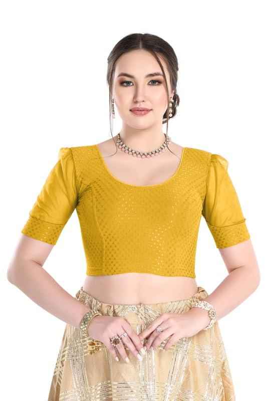 FINESTFIT Readymade Organza Balloon Sleeves Blouse for Women - 100% Cotton Dobby, Round Neckline, Latest Fashion 4520