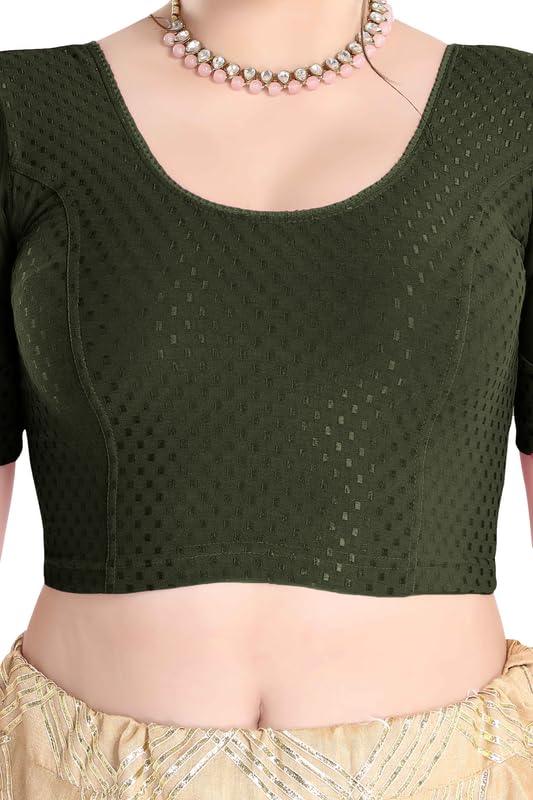 FINESTFIT Stay On Trend Latest Fashion 100% Cotton Dobby Readymade Blouses for Women,Round Neckline with Organza Balloon Sleeves.4520