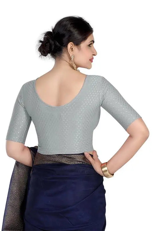 FINESTFIT Round Neck 100% Cotton Dobby Fabric Stretchable Elbow Sleeve Readymade Saree Blouse for Women.4096