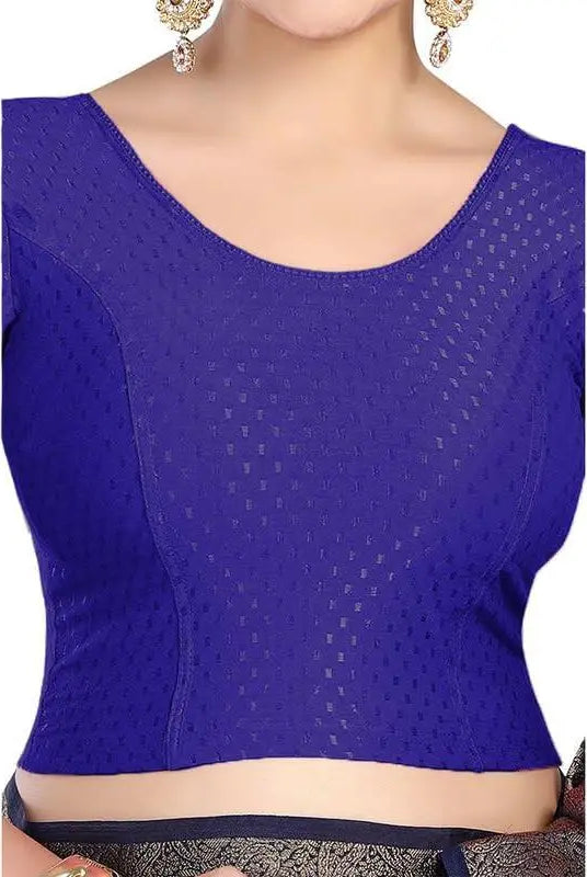 FINESTFIT Round Neck 100% Cotton Dobby Fabric Stretchable Elbow Sleeve Readymade Saree Blouse for Women.4096