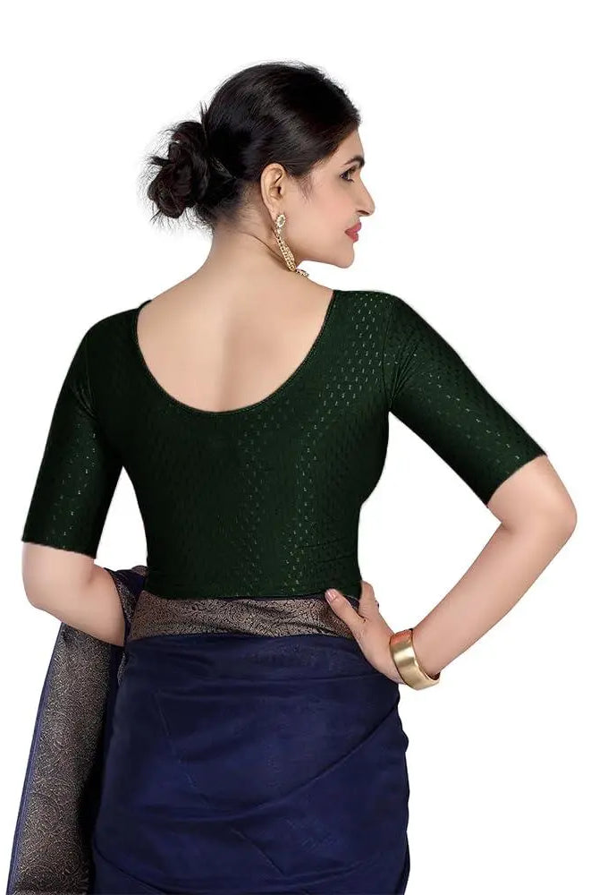FINESTFIT Round Neck 100% Cotton Dobby Fabric Stretchable Elbow Sleeve Readymade Saree Blouse for Women.4096