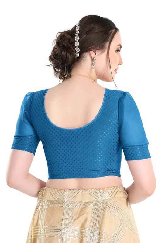 FINESTFIT Readymade Organza Balloon Sleeves Blouse for Women - 100% Cotton Dobby, Round Neckline, Latest Fashion 4520