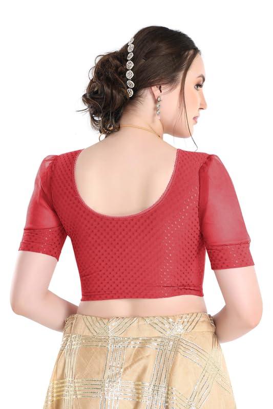 FINESTFIT Stay On Trend Latest Fashion 100% Cotton Dobby Readymade Blouses for Women,Round Neckline with Organza Balloon Sleeves.4520