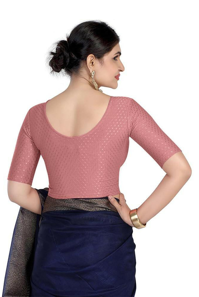 FINESTFIT Round Neck 100% Cotton Dobby Fabric Stretchable Elbow Sleeve Readymade Saree Blouse for Women.4096