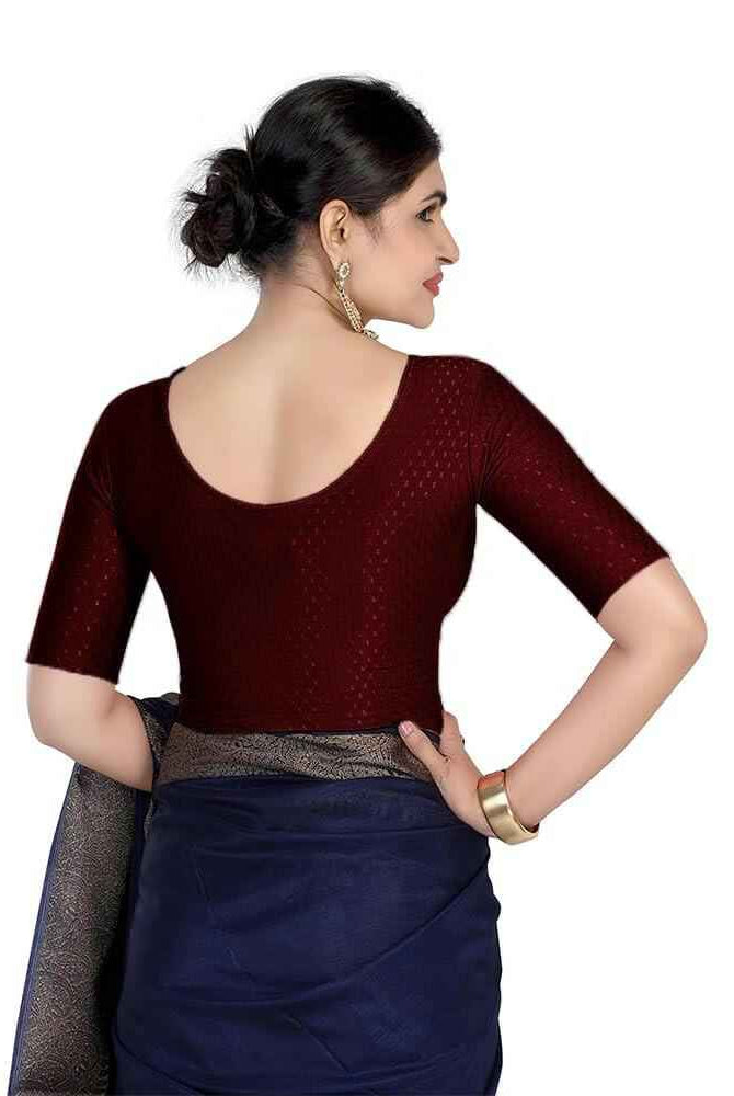 FINESTFIT 100% Cotton Fabric Stretchable Round Neck Elbow Sleeve Readymade Saree Blouse for Women - 4096