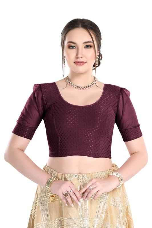 FINESTFIT Readymade Organza Balloon Sleeves Blouse for Women - 100% Cotton Dobby, Round Neckline, Latest Fashion 4520