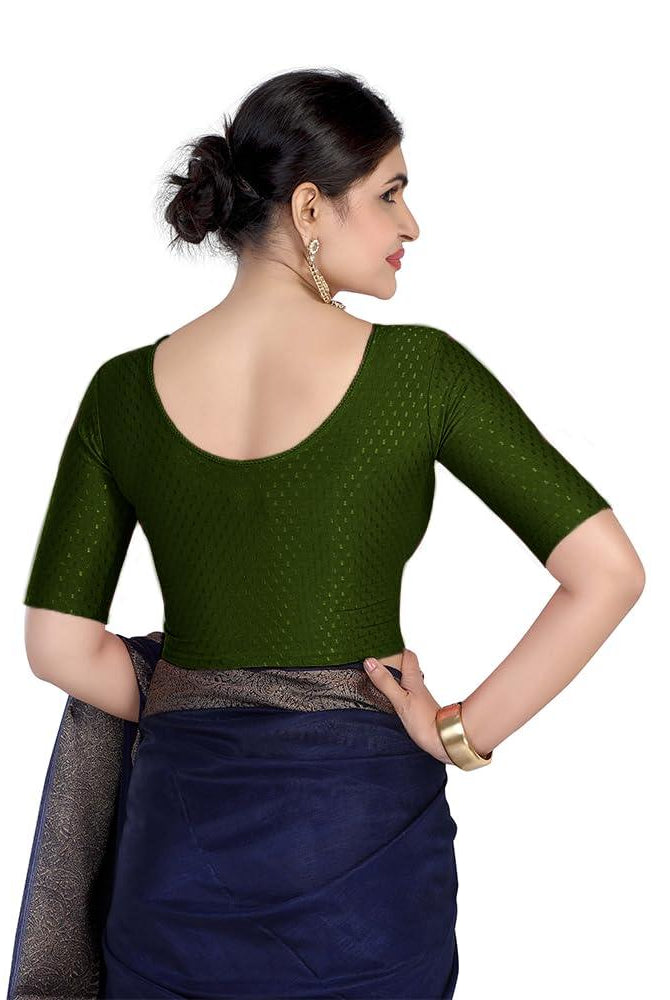 FINESTFIT Round Neck 100% Cotton Dobby Fabric Stretchable Elbow Sleeve Readymade Saree Blouse for Women.4096