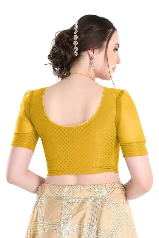 FINESTFIT Stay On Trend Latest Fashion 100% Cotton Dobby Readymade Blouses for Women,Round Neckline with Organza Balloon Sleeves.4520