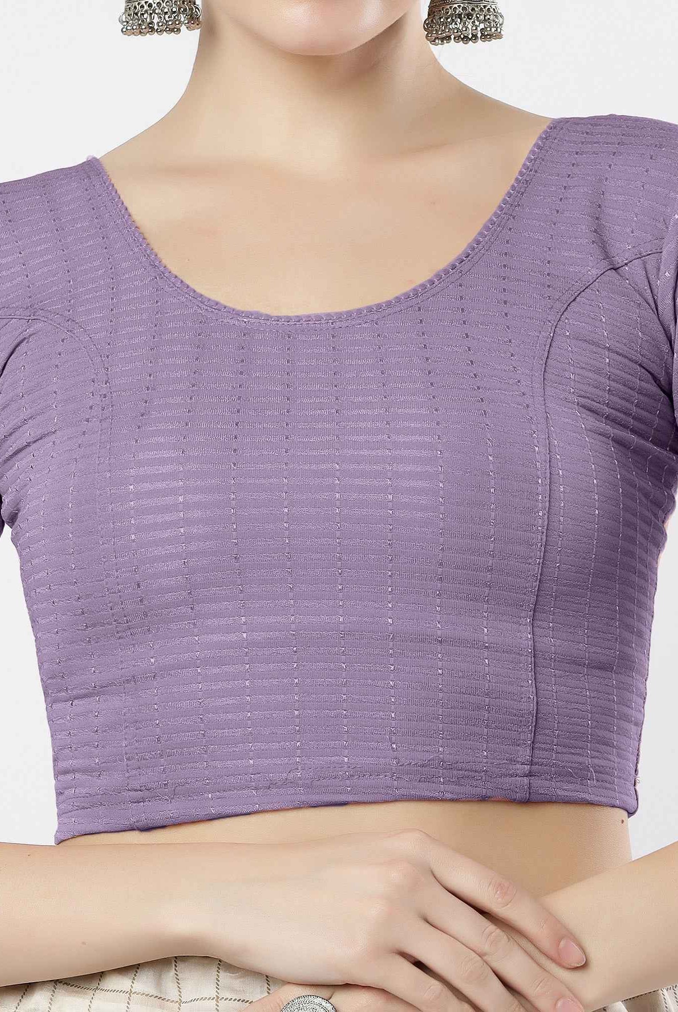 Stay On Trend: Latest Fashion Readymade Blouses for Women,round neckline,elbow sleeves with back details with an added hand dyed patch applique stitched on the net .40005